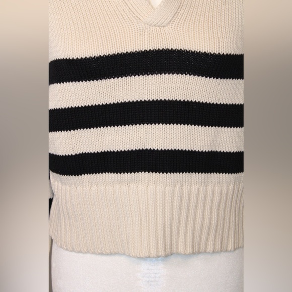 Joe's Black and Cream Striped Knit Collared Sweater - Size S - Picture 6 of 8